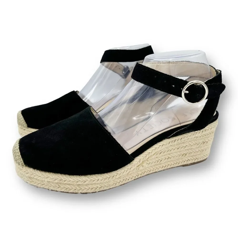Sole Society Channing‎ Black Suede Ankle Strap Platform Espadrille Sandal 10M